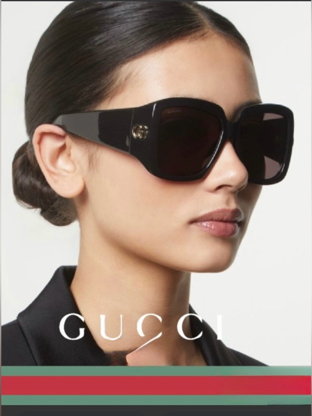 Gucci Classic Black Oversized Women Sunglasses with Gold - Tone interlocking GG